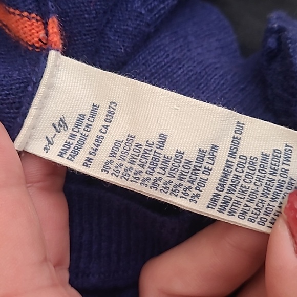 American Eagle Outfitters Navy Blue Orange Stripe Wool Rabbit Hair Blend Sweater - Picture 15 of 15